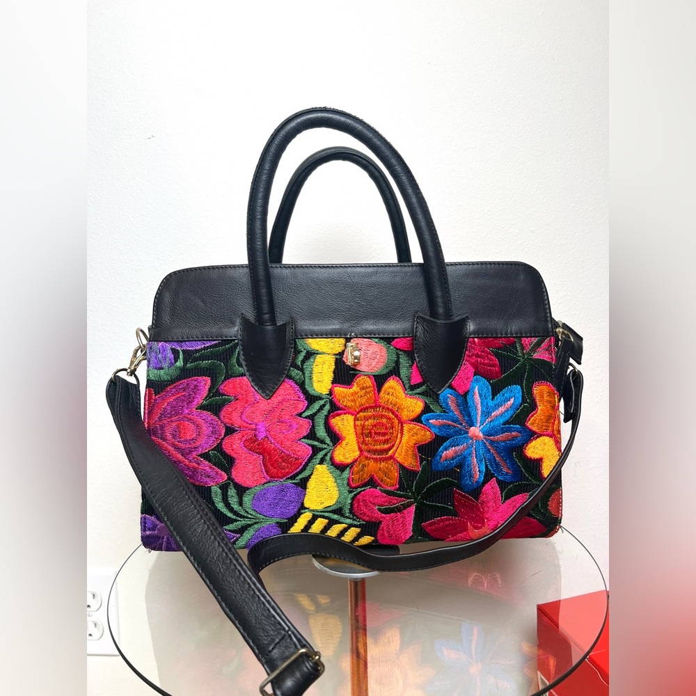 Colorful Hand Stitched Mexican Handbag with Adjustable Crossbody Strap